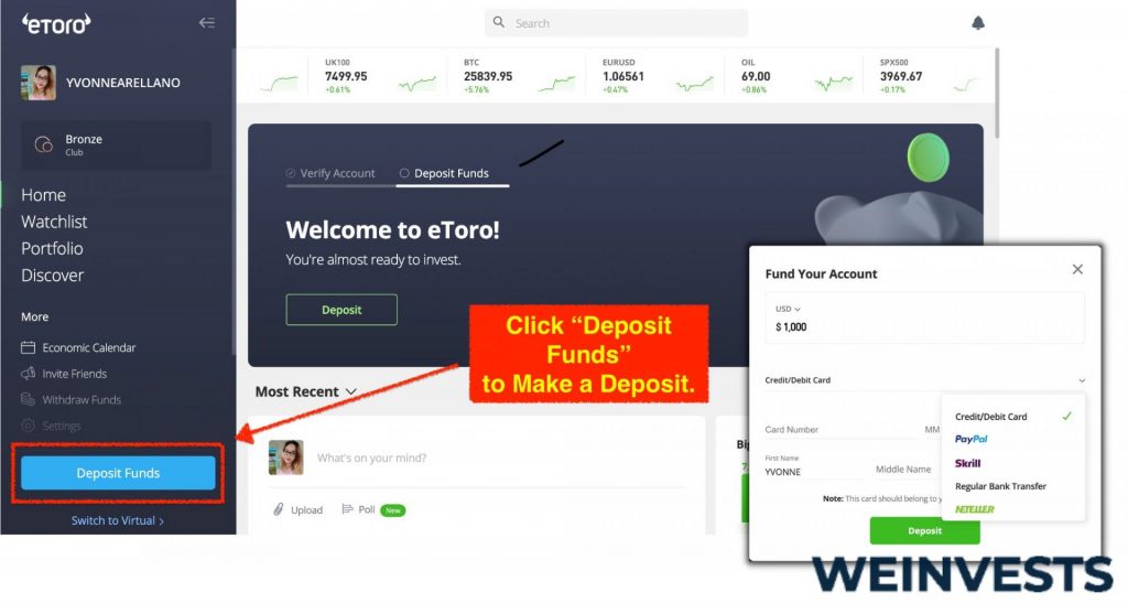 eToro - make a deposit